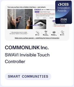 커먼링크는 벽, 유리, 금속 등의 미세한 마찰음을 인공지능으로 분석해 손끝 제스처를 인식하는 SWAVI 기술을 개발했다.